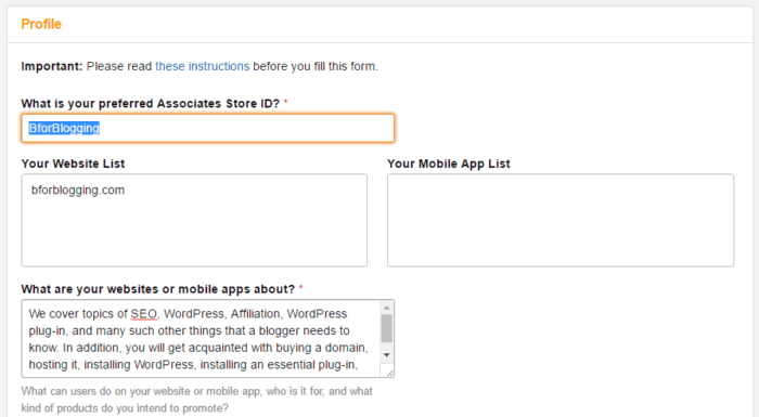 Complete Your Amazon Affiliate Program Profile