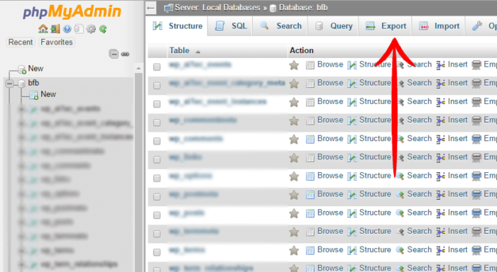 Select The Export Tab In Phpmyadmin 