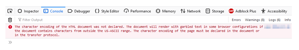 The Character Encoding Of The Html Document Was Not Declared